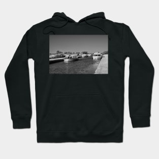 Holiday boats moored along Thurne Dyke, Norfolk Broads Hoodie